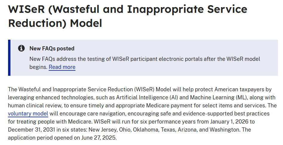 WISeR model overview: CMS pre-payment review